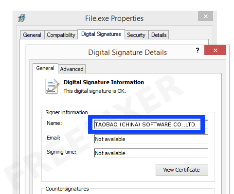 Screenshot of the TAOBAO (CHINA) SOFTWARE CO.,LTD. certificate